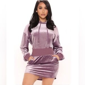 Fashion Nova purple crushed velvet hoodie dress XL